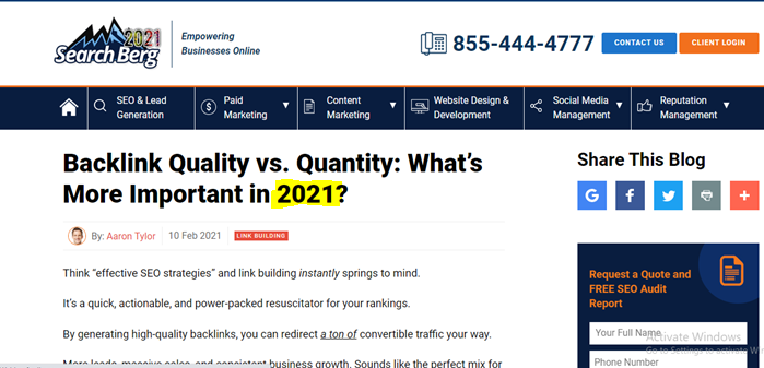 A screenshot of a recent Global-marketing Inc. blog updated for relevancy in 2021