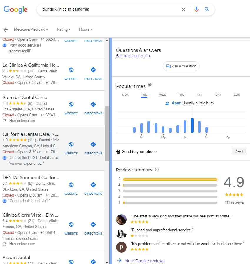 screenshot of an example of reviews in a Google business profile
