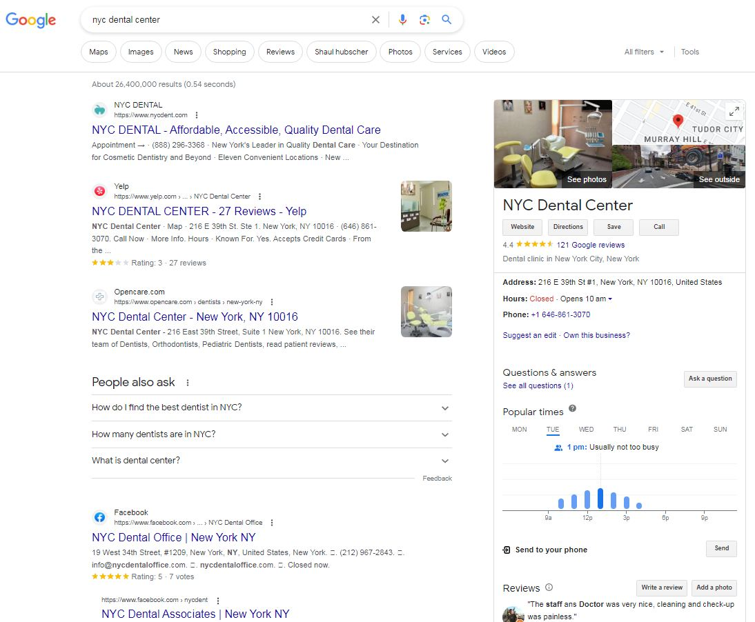 screenshot of an example of a Google business profile