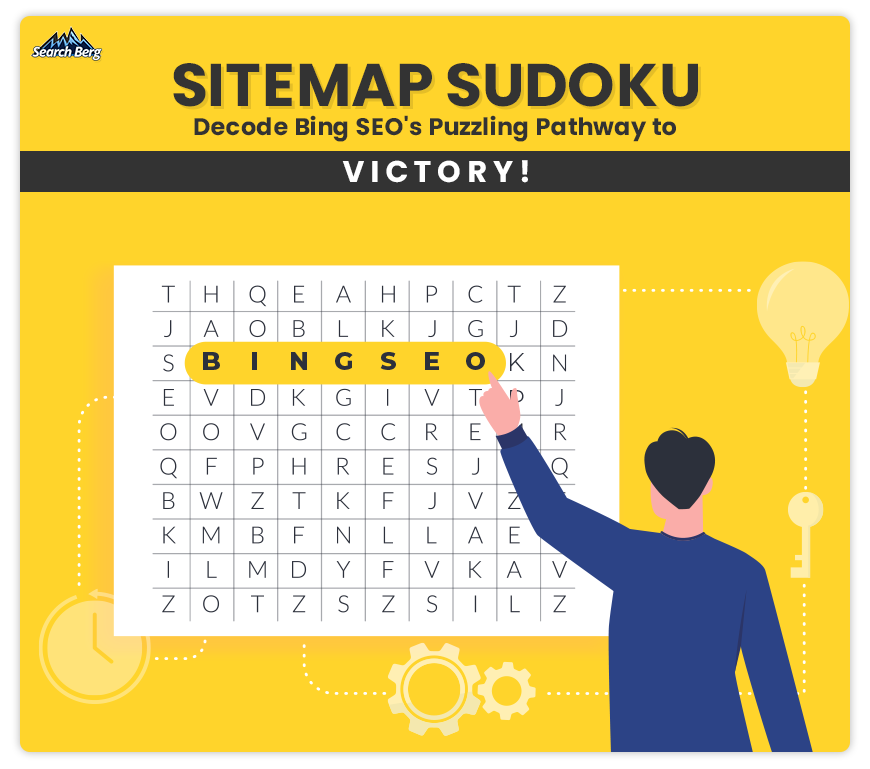 custom illustration of a word search puzzle with the bing SEO as the answer