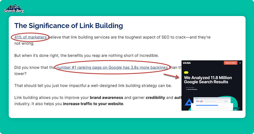  screenshot of statistic anchor texts in a Global-marketing Inc. blog about link-building